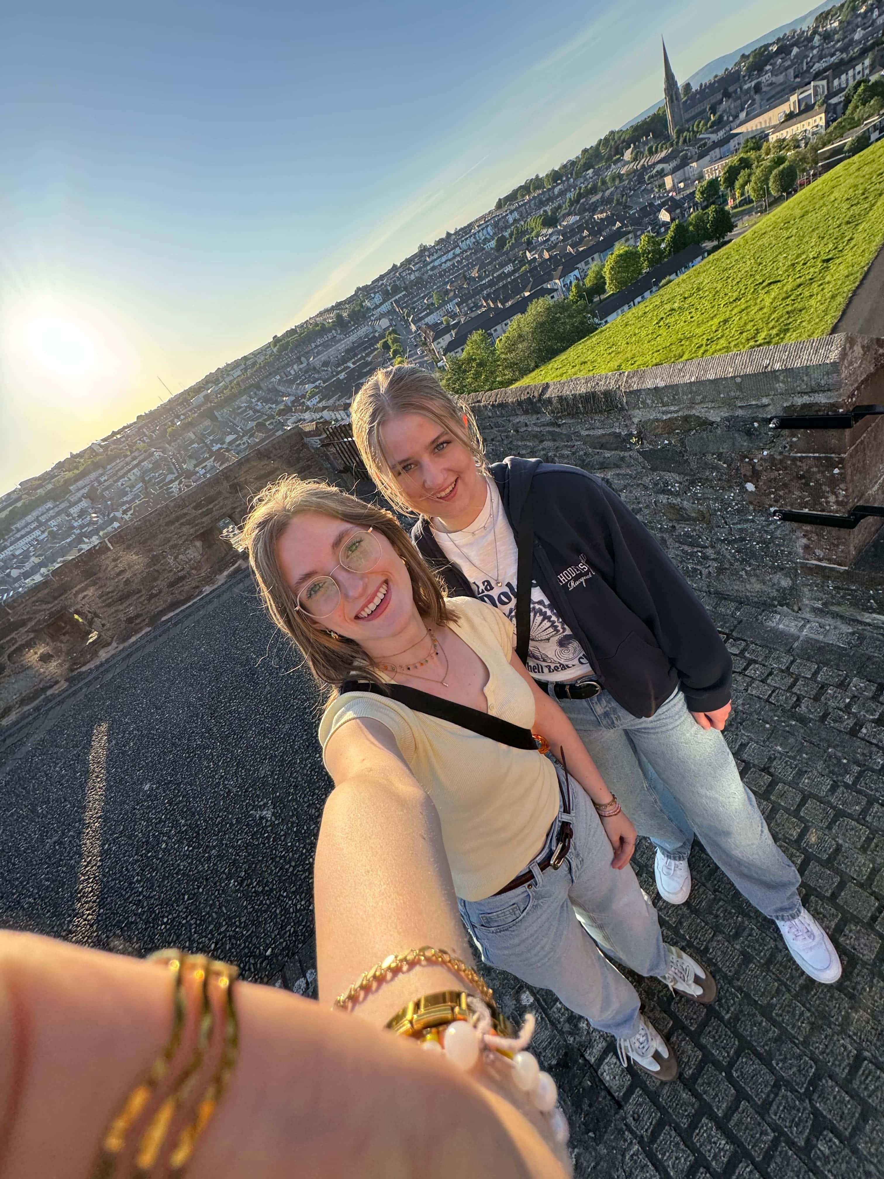 Students on the Derry walls